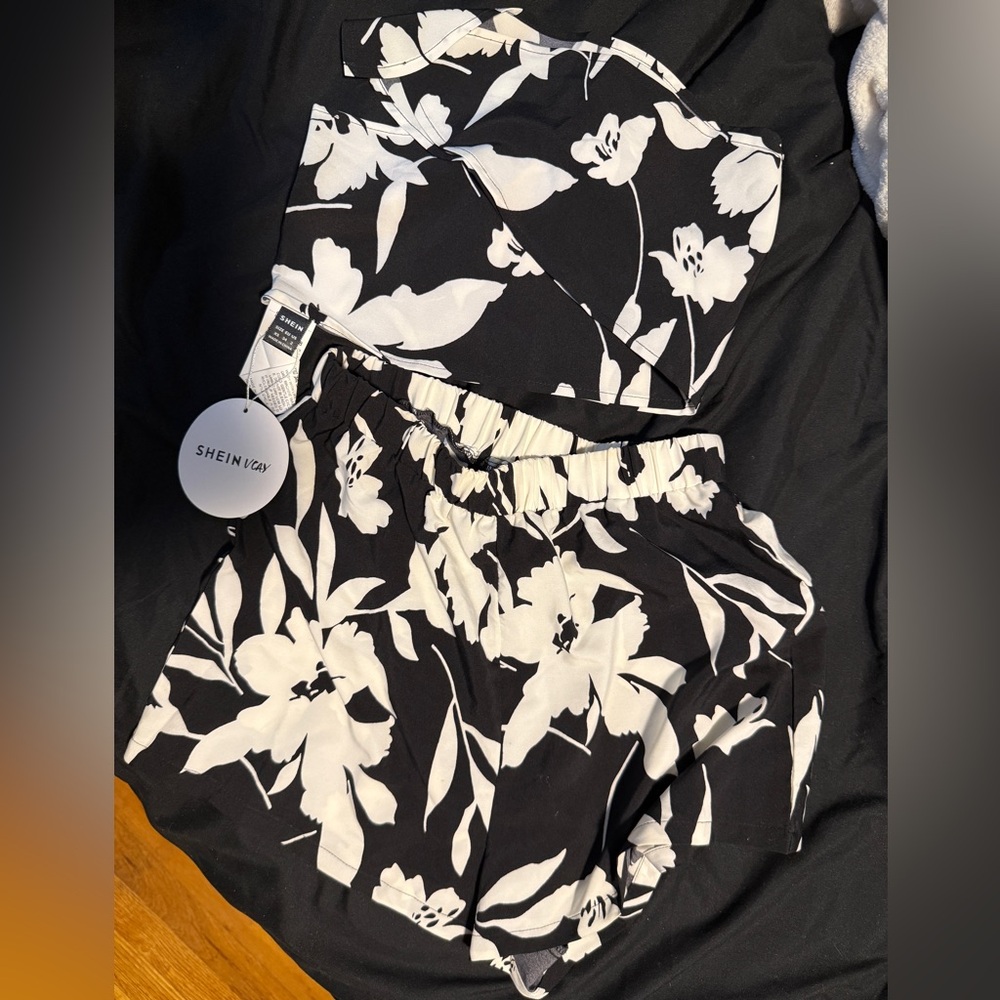 Black and White Floral Two-Piece Set